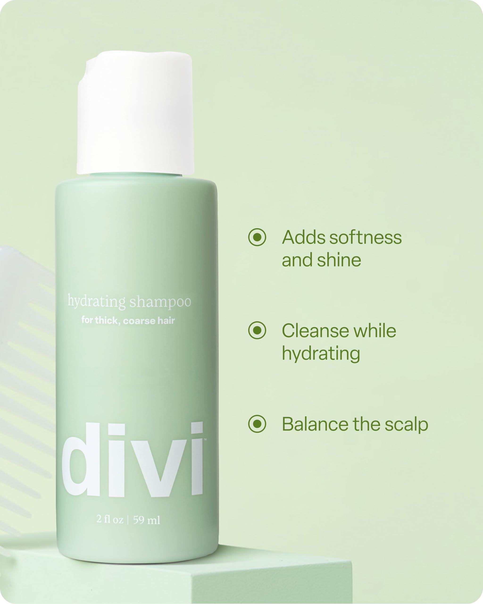 divi Hydrating Shampoo for Women and Men - Gently Cleanses and Removes Scalp Buildup - Hydrates, Strengthens, and Nourishes Hair - Vegan, Cruelty-Free, Paraben-Free - Travel Size, 2 Fl Oz