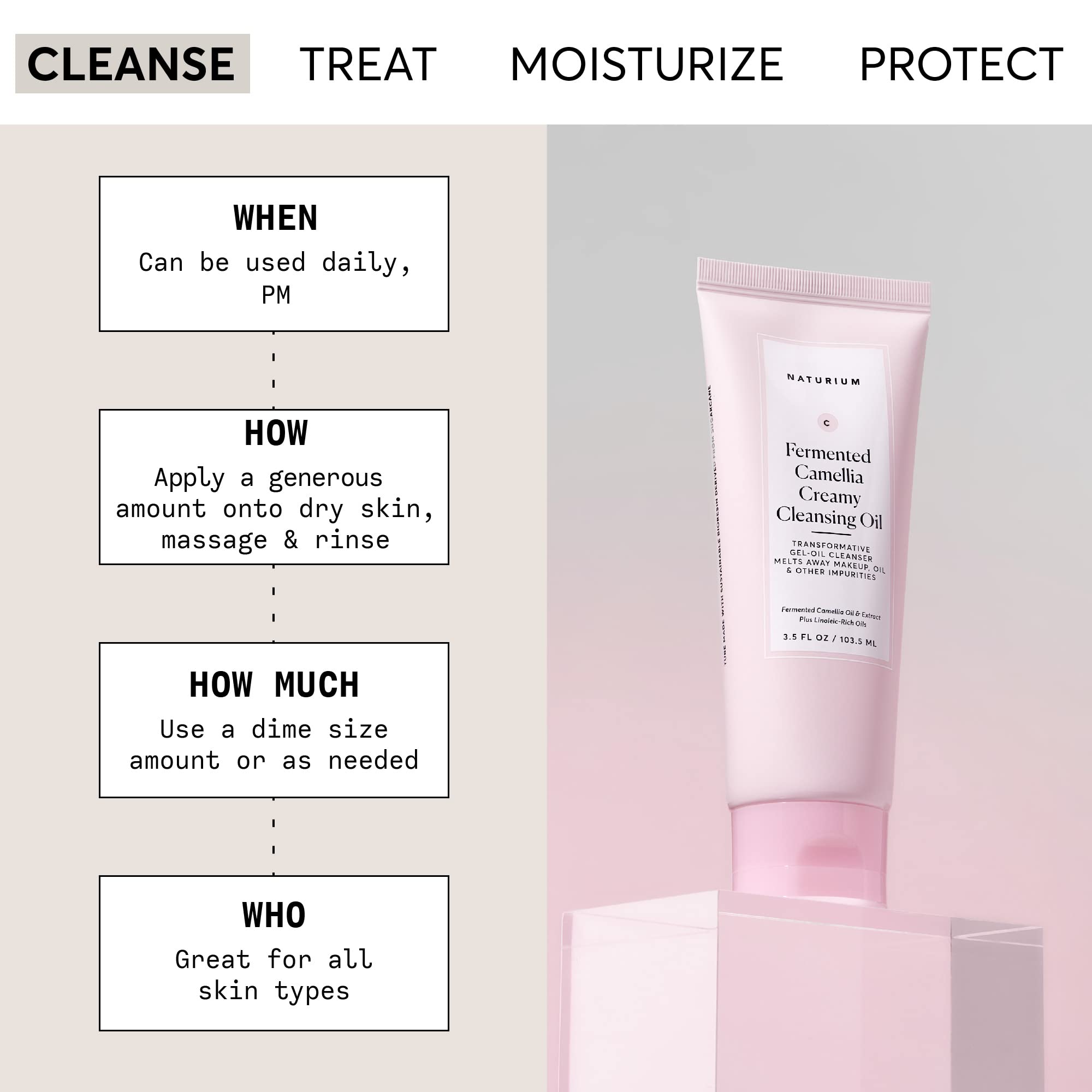 Naturium Camellia Creamy Cleansing Oil, Fermented Camellia Oil & Extract Plus Linoleic-Rich Oils, 3.5 oz