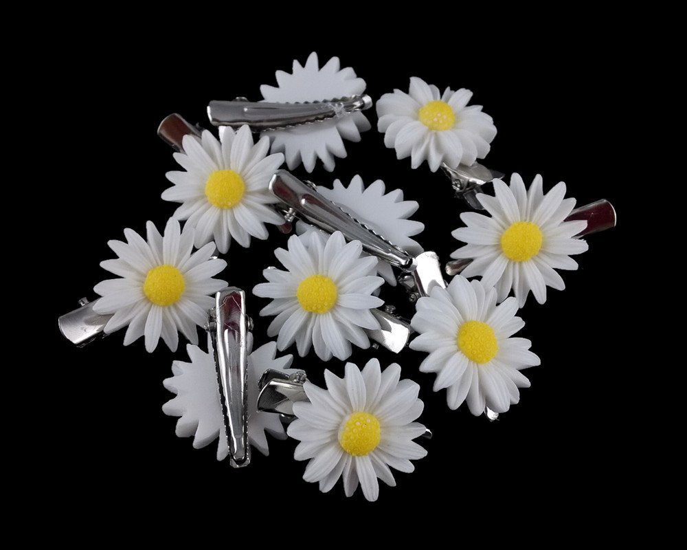 White : Yueton 10pcs Little Daisy Flower Barrettes Bobby Pin Alligator Clip Hair Clips Bride Head-wear Edge Clip Clamps (White)