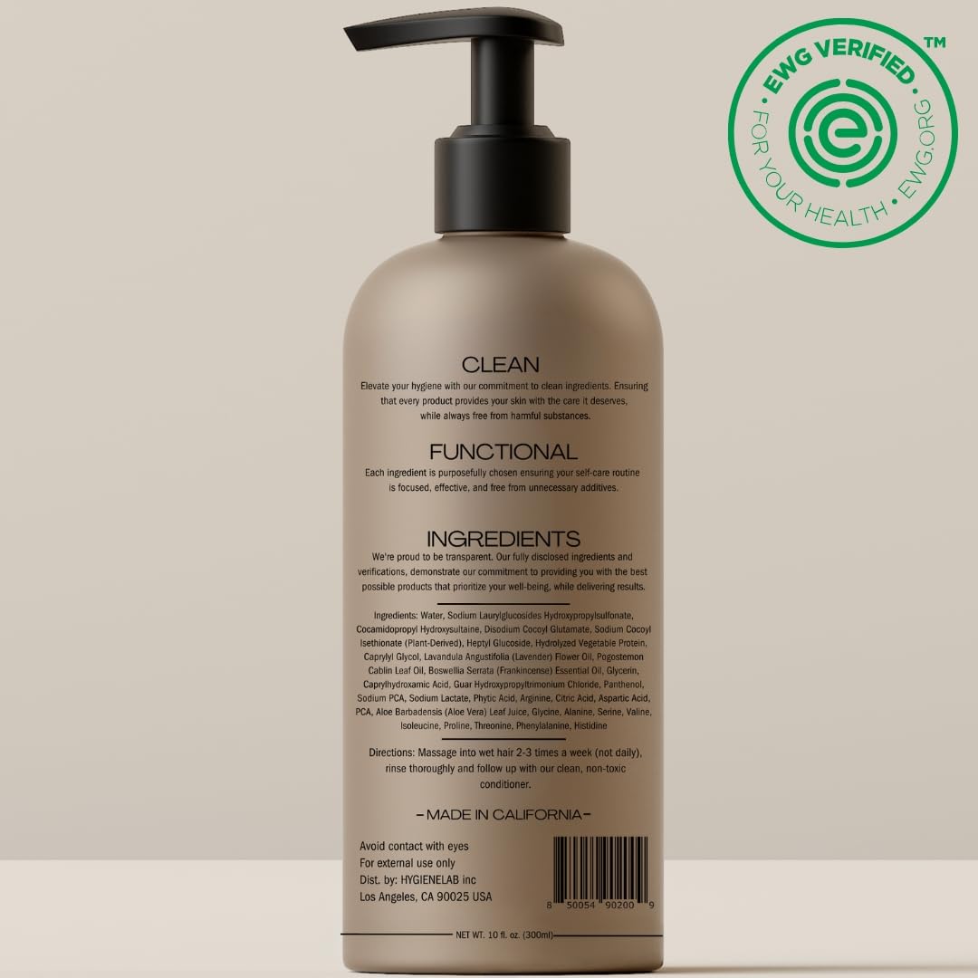 HygieneLab Men's Shampoo - EWG Verified Non-Toxic Formula, Fragrance-Free & Paraben-Free, Gentle Cleanse for All Hair Types, Premium Quality (10 fl oz)
