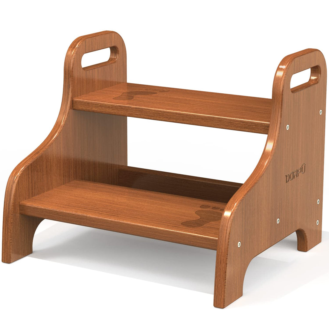 DORPU Wooden Step Stool for Adults Kids, Super Sturdy Non-Slip Stepping Stool, Holds 270lbs, Portable Toddler 2 Step Stool, Bamboo Wood Kids Stool for Bathroom, Potty Training, Kitchen (Brown)