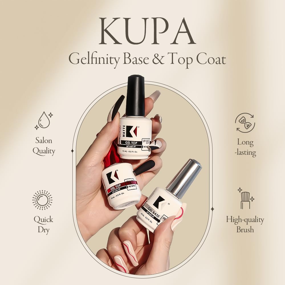 KUPA GelFinity - Soak Off Gel - Top Coat Matte Finish (No Wipe) 0.5 Fl Oz
