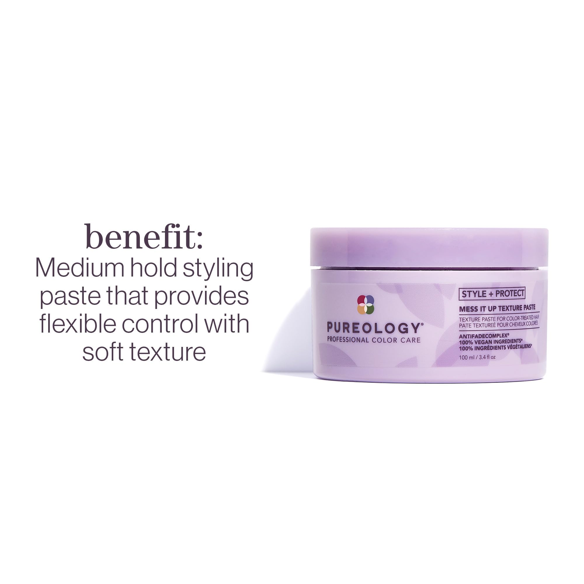 Pureology Style + Protect Mess It Up Texture Paste For Color-Treated Hair - Provides Medium Hold Texture and Shine, Sulfate-Free & Vegan