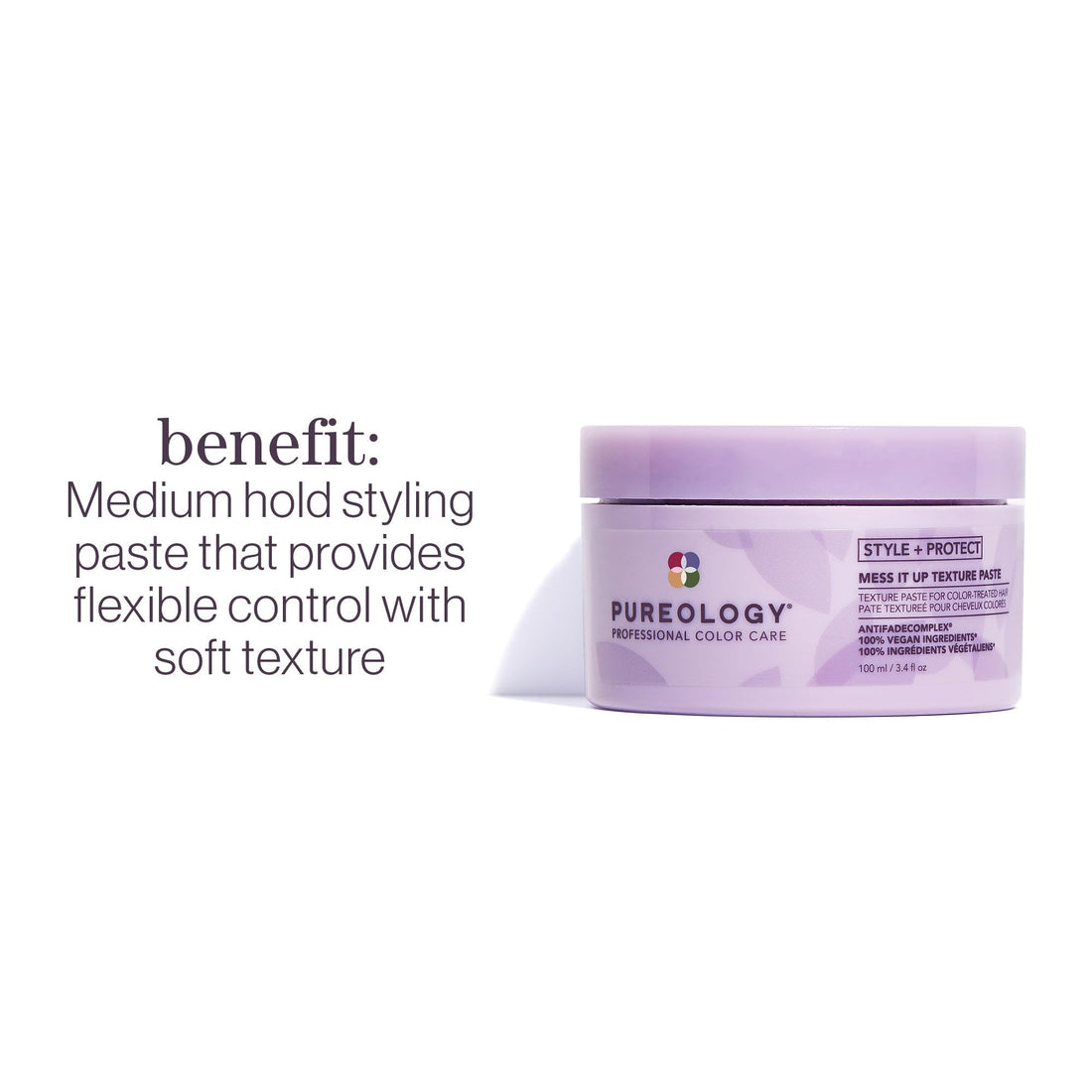 Pureology Style + Protect Mess It Up Texture Paste For Color-Treated Hair - Provides Medium Hold Texture and Shine, Sulfate-Free & Vegan