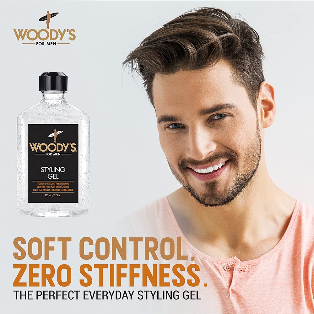 Woody's Styling Gel for Men, Light to Medium Touchable Hold, No Crunch,12 Fl Oz