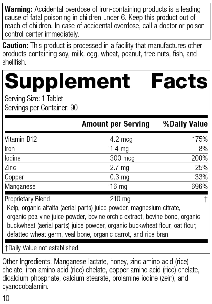 Standard Process Inc. Trace Minerals-B12 - Whole Food Spleen, Bone Health, Immune Support, Metabolism and Thyroid Support with Manganese, Kelp, Iodine, Copper, Vitamin B12, Zinc, Iron - 90 Tablets
