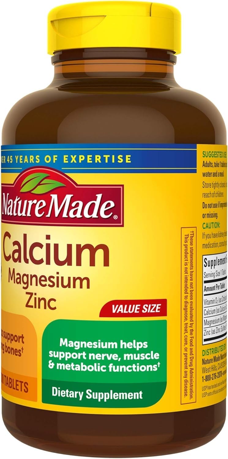 Nature Made Calcium, Magnesium Oxide, Zinc with Vitamin D3 helps support Bone Strength, Tablets, 300 Count