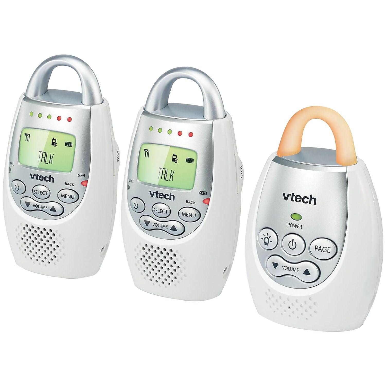VTech DM221-2 Audio Baby Monitor with up to 1,000 ft of Range, Vibrating Sound-Alert, Talk Back Intercom, Night Light Loop & Two Parent Units, White