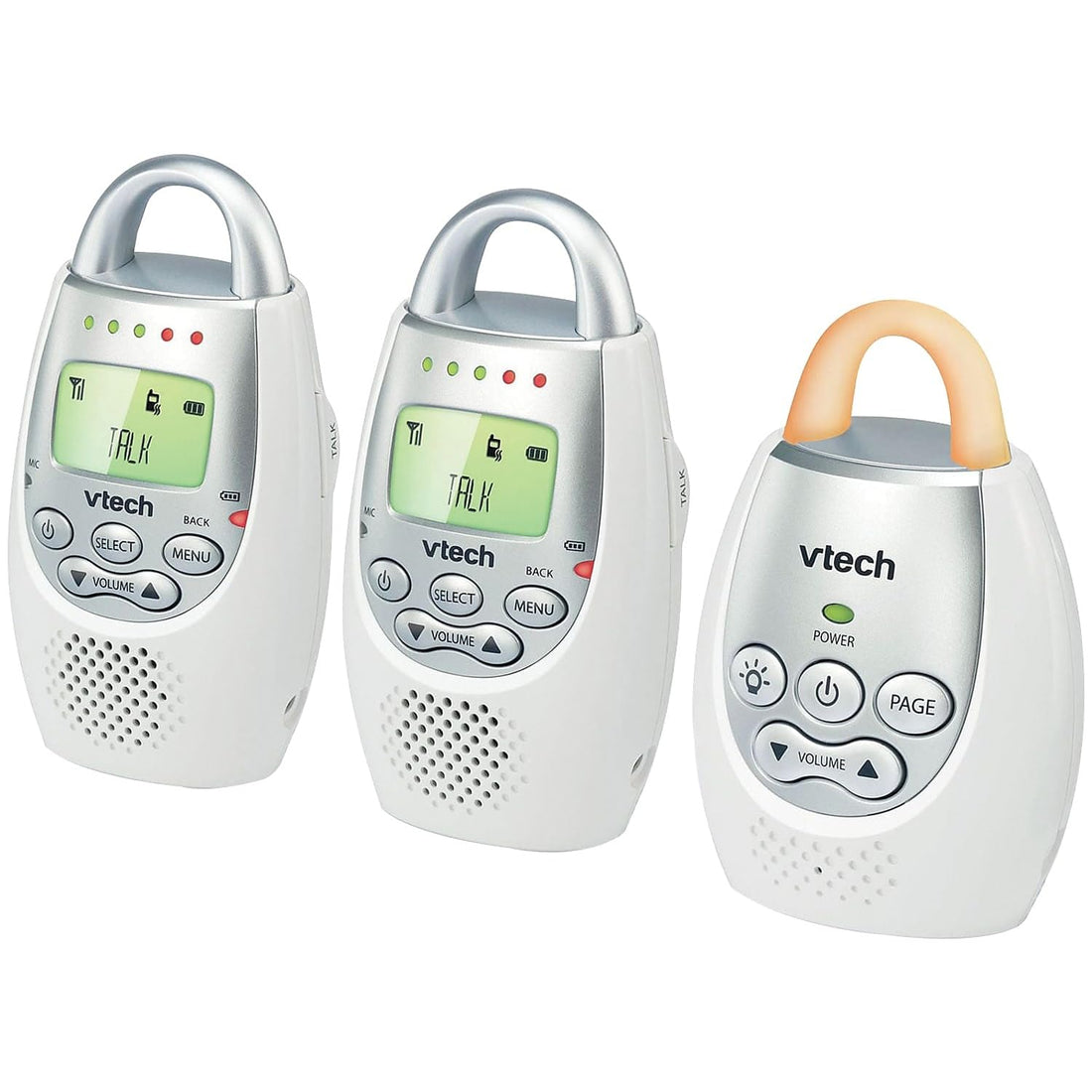 VTech DM221-2 Audio Baby Monitor with up to 1,000 ft of Range, Vibrating Sound-Alert, Talk Back Intercom, Night Light Loop & Two Parent Units, White