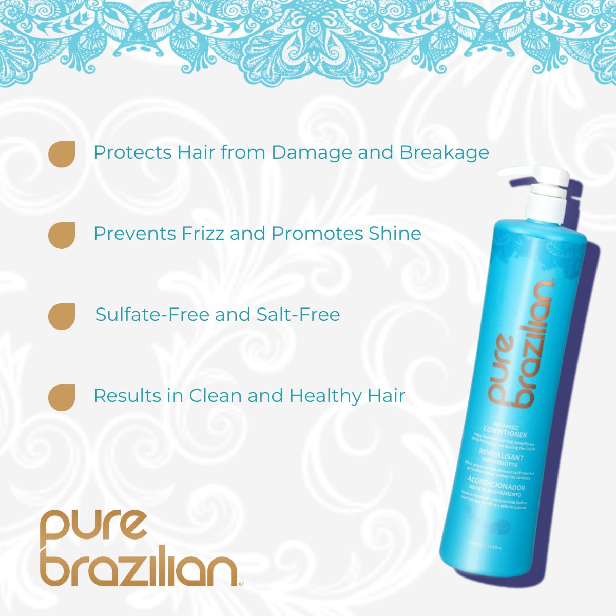 Pure Brazilian Anti-Frizz Conditioner 1l/33.8oz with Pump!!! by Pure Brazilian