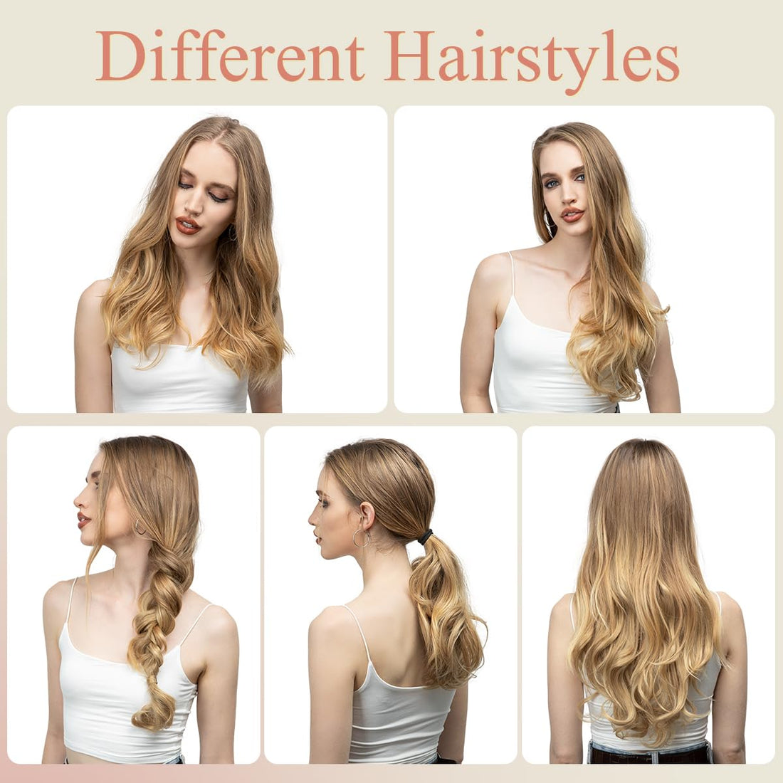 SARLA U Part Hair Extensions Dirty Blonde Full Head Clip in Synthetic Wave Curly Hairpiece Long 24 Inch for Women