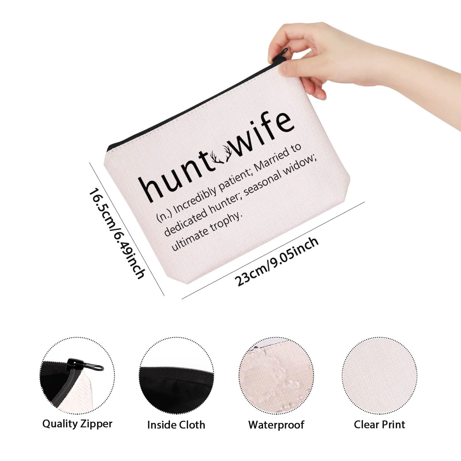 TSOTMO Hunt Wife Gift Hunting Zipper Pouch Hunting Wife Makeup Bag Hunting Season Gift for Hunter, Beige, Hunt Wife