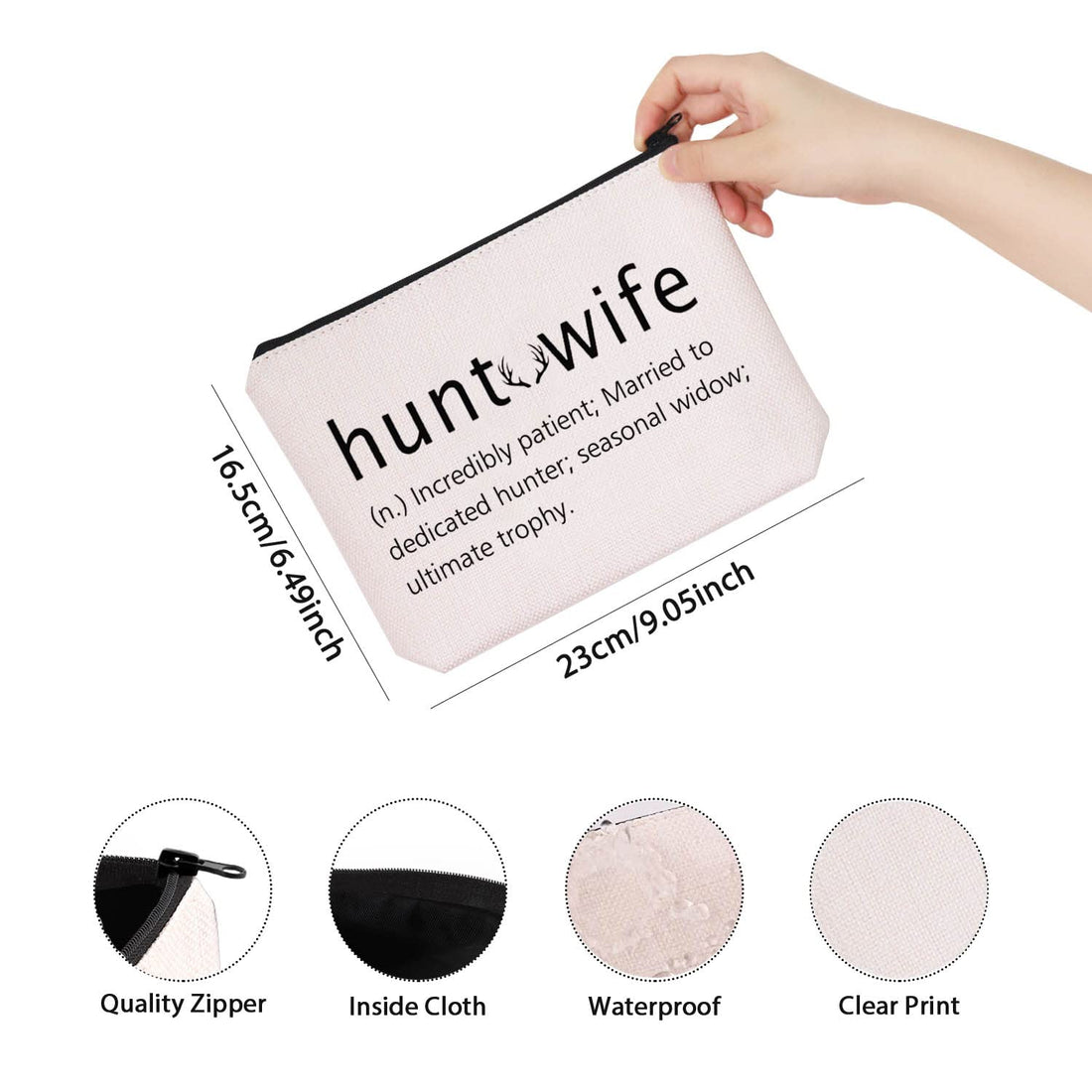 TSOTMO Hunt Wife Gift Hunting Zipper Pouch Hunting Wife Makeup Bag Hunting Season Gift for Hunter, Beige, Hunt Wife