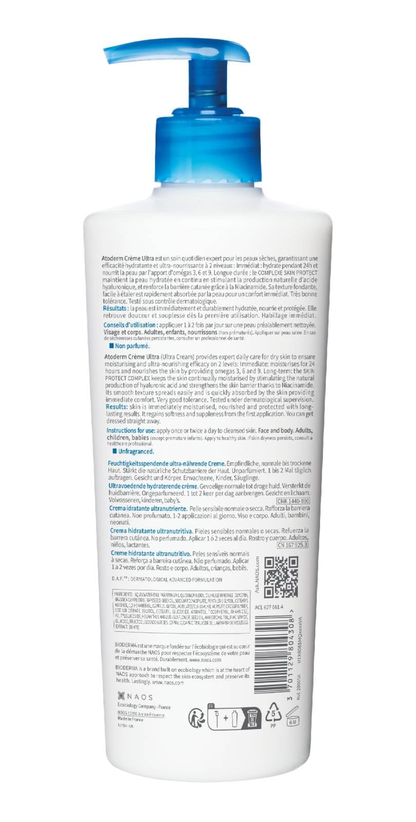 Bioderma- Atoderm Cream Ultra DUO - Face and Body Ultra Nourishing Cream for Normal to Dry Skin- Hydration for the whole family - With omegas 3-6-9