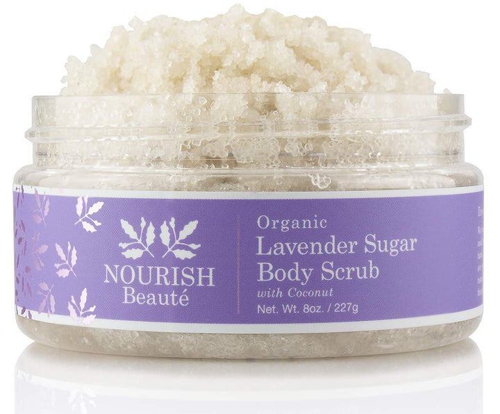 Nourish Beaute Organic Sugar Body Scrub for Exfoliation and Cellulite, Hydrates and Moisturizes Skin While Improving Skin Tone and Texture, 8 oz, Lavender