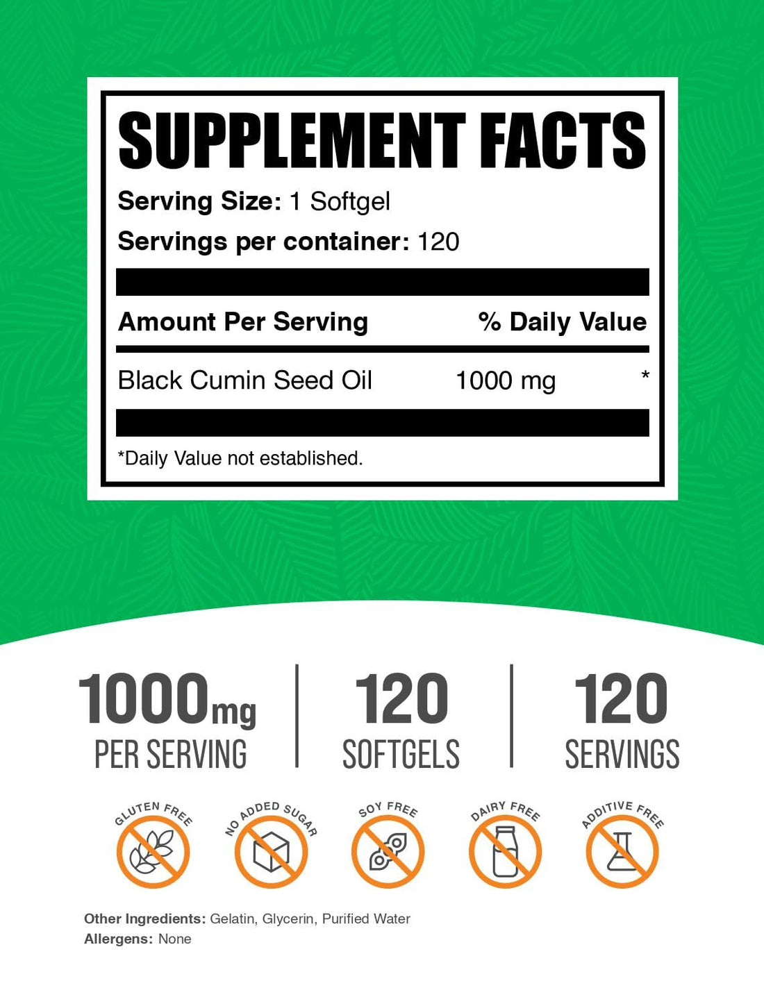 BulkSupplements.com Black Cumin Seed Oil Softgels - Black Cumin Seed Supplement, Black Cumin Seed Oil 1000mg - Gluten Free, 1 Softgel per Serving, 120 Count (Pack of 1)