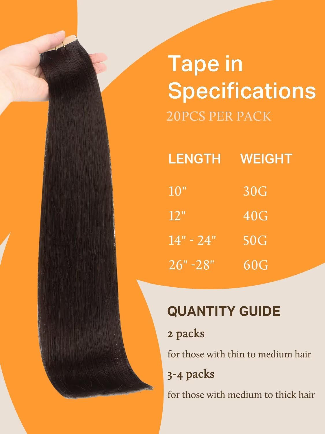 DOORES 20pcs Human Hair Extensions Tape in Remy Dark Brown Tape in Hair Extensions Real Hair Glue in Extensions Straight 50g 20 Inch