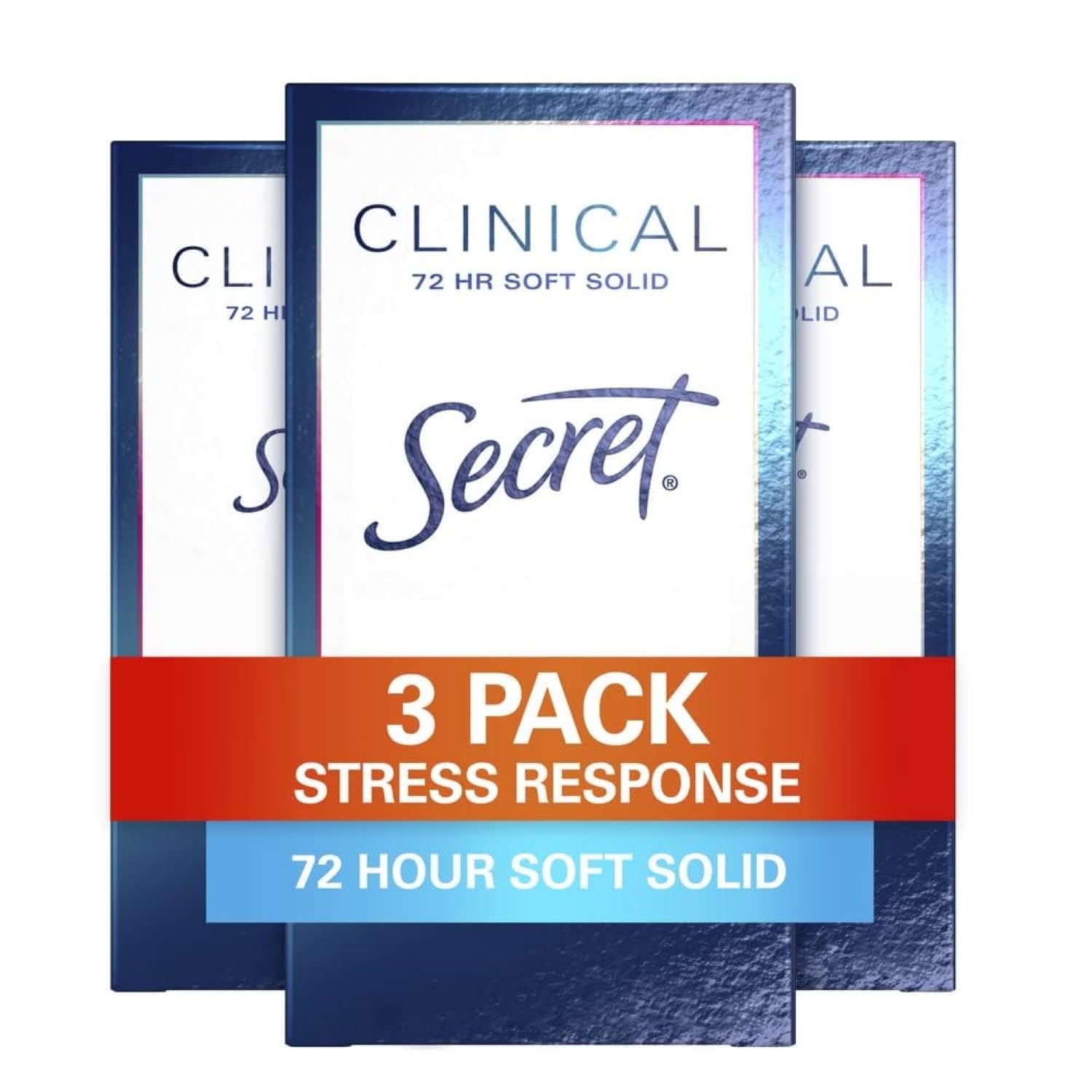 Secret Clinical Strength Antiperspirant Deodorant for Women, Stress Response, 3X Stress Protection, 72hr Sweat & Odor Protection, PH Balancing Minerals, Soft Solid, 1.6 oz (Pack of 3)
