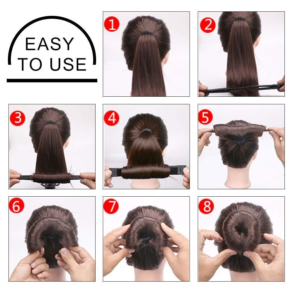 iFltMars 3 Pieces Hair Donut Bun Makers, 2 Pieces Foam Sponge Bun Shapers, 1 Pieces Magic French Twist Hairstyle Clip,2 Snap Bun Makers,10 pieces Hair Elastic Bands, 20 pieces Hair Pins (Brown)