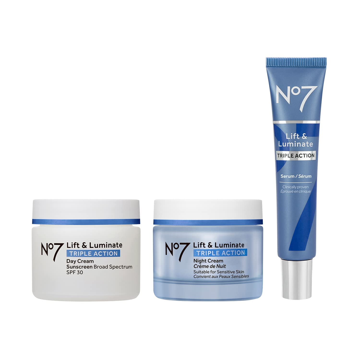 No. 7 No7 Lift & Luminate Skincare Kit - 3 piece kit from Boots No 7 - Serum, Day Cream, Night Cream