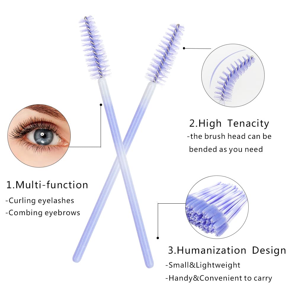 300 Pack Mascara Wands Disposable Eyelash Brush for Extensions Lash Applicators Tool Kit, Deep Purple