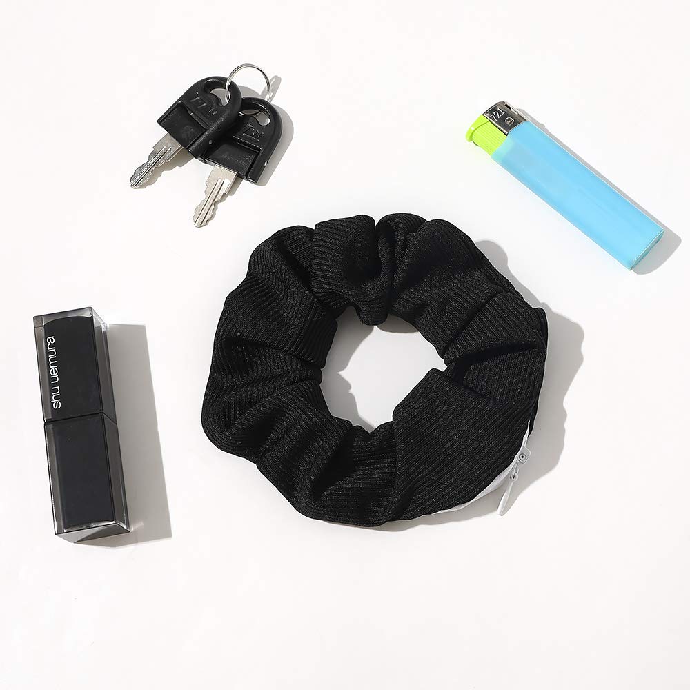 Pocket Scrunchies with Zipper Stash Scrunchy Hair Ties (Black Gray)