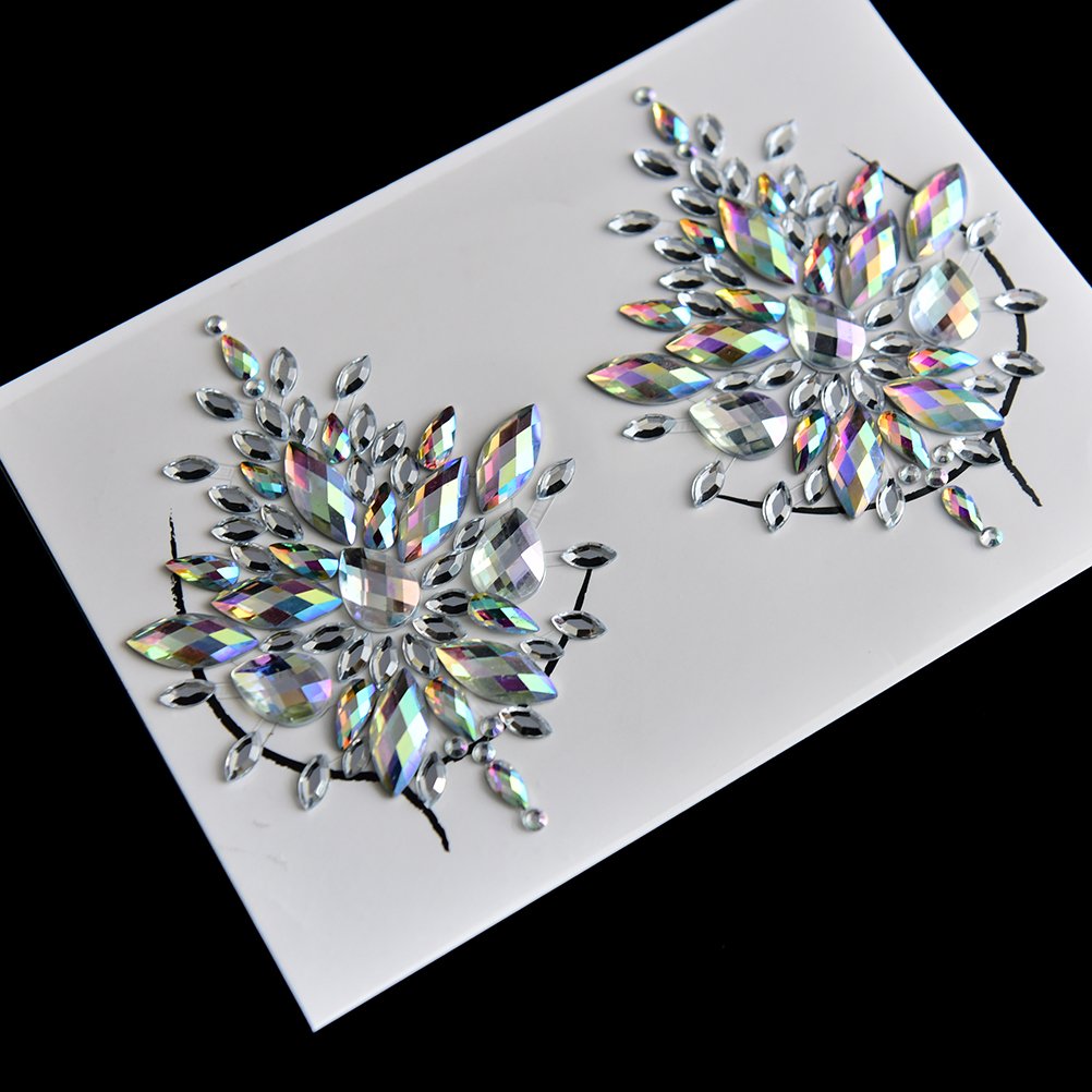 MANGOIT Breast Jewels Tattoo Rhinestone Chest Sticker Temporary Tattoo Glitter Breast Body Gems Tattoo Sticker Body Art Decor Jewel Paste for Festival Makeup(3 Sets)