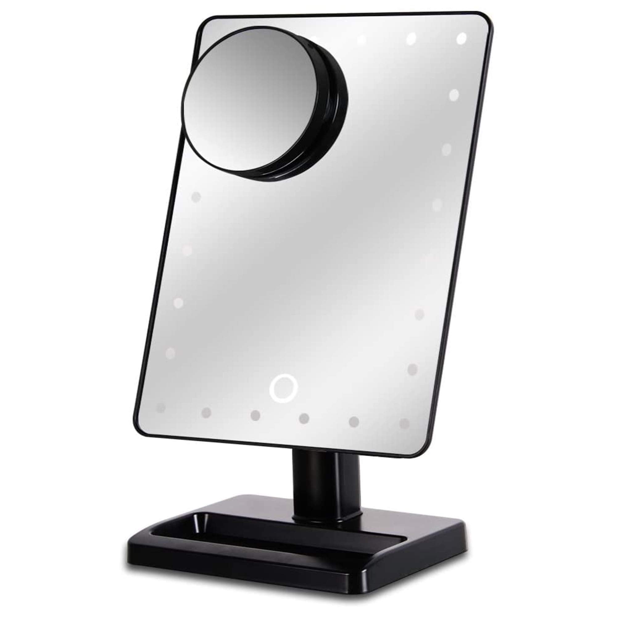 Waneway 12-Inch Screen Makeup Mirror with 24 LED Lights, Lighted Vanity Dressing Table Mirror with Touch Dimmable Memory Function and 10x Magnification Spot Mirror, Black (Battery Not Included)