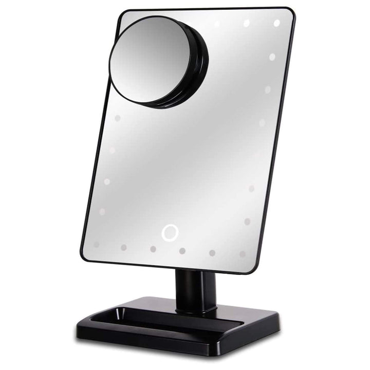 Waneway 12-Inch Screen Makeup Mirror with 24 LED Lights, Lighted Vanity Dressing Table Mirror with Touch Dimmable Memory Function and 10x Magnification Spot Mirror, Black (Battery Not Included)