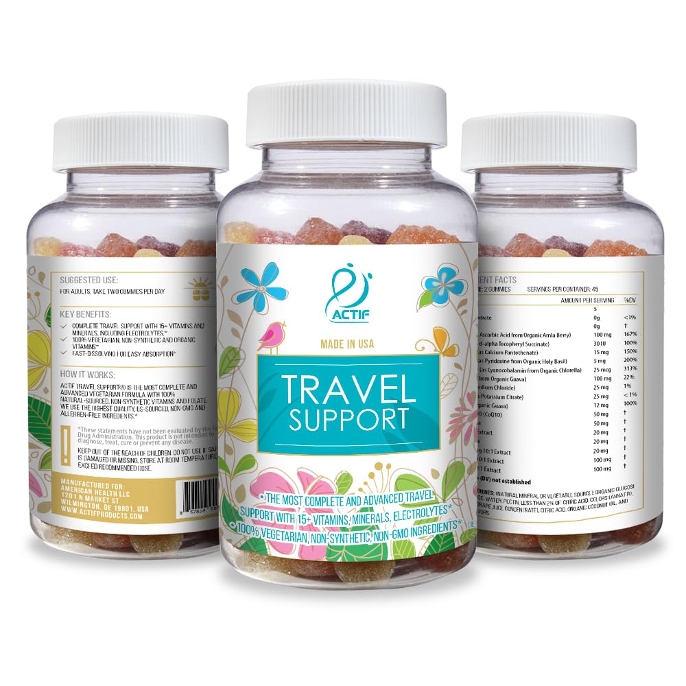 ACTIF Travel Mega Support with 15+ Advanced Factors – Non-GMO, Fast-Acting, Made in USA, 90 Gummies
