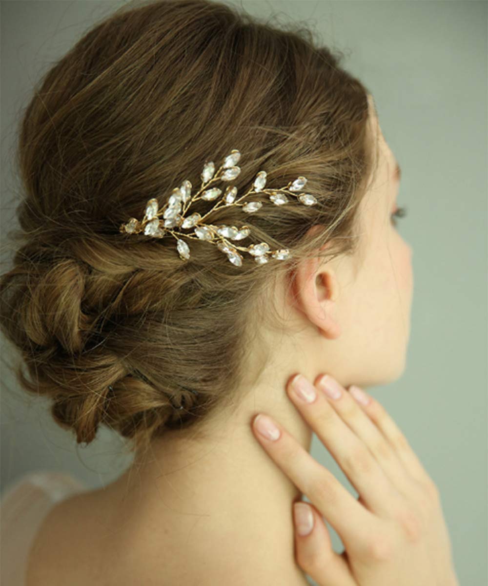 FXmimior Wedding Bridal Hair Accessories Wedding leaf crystal hair jewelry Wedding Comb Crystal Hair Comb Bridal Headpiece Bridal Hair Comb Rhinestone Comb (rose gold)