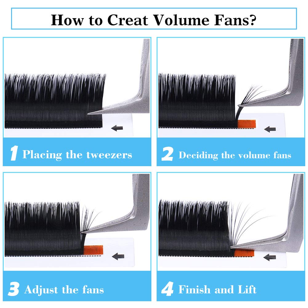 Volume Lash Extensions 0.07 D Curl 16-22mm Mixed Tray Easy Fanning Volume Lashes Matte Black Self Fan Eyelash Extension Supplies (0.07-D, 16-22mm Mix)