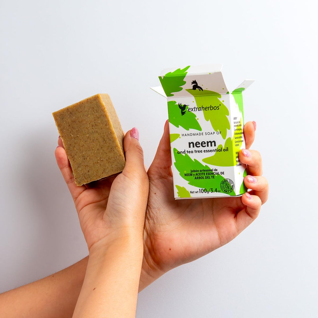 Extraherbos Neem Soap with Tea Tree Oil | 100% Natural Anti-Acne Formula for Deep Exfoliation, Oil Control, and Healing | Perfect for Combination and Oily Skin, 100g