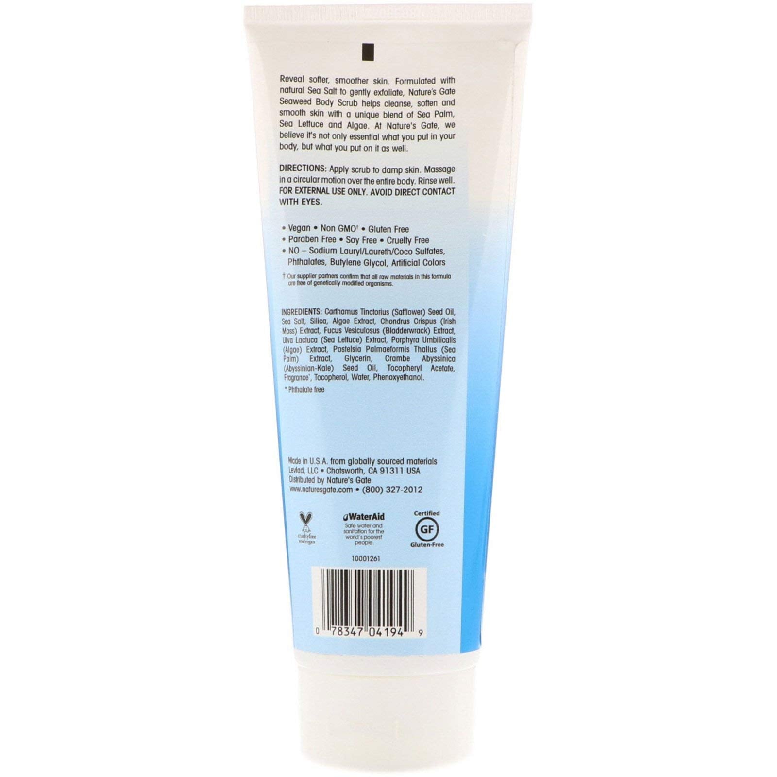 Nature's Gate Natural Body Scrub, Seaweed, Fresh Scented, Gently Exfoliates, Softens, Hydrates, and Smooths Skin; Vegan, Non GMO, Gluten Free, Paraben Free, and Cruelty Free, 8 Ounce Recyclable Tube