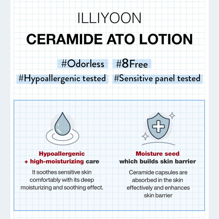 Illiyoon Ceramide Ato Lotion | Lightweight Moisturizer for Dry & Sensitive Skin, Barrier Repair for Face and Body, Mild for Babies, Vegan Certified, Korean Skincare, 2.3 fl.oz.