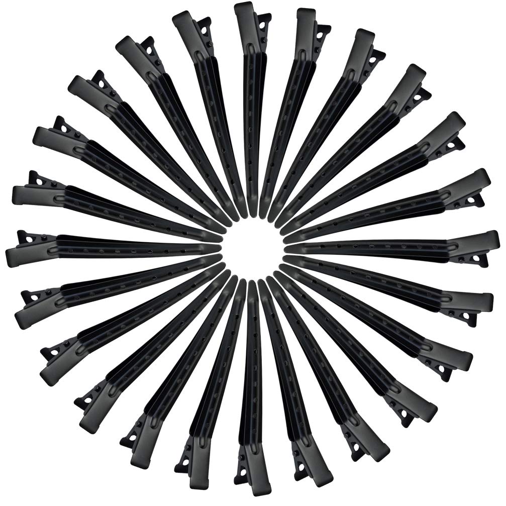 24 Packs Duck Bill Clips, Bantoye 3.35 Inches Rustproof Metal Alligator Curl Clips with Holes for Hair Styling, Hair Coloring, Black