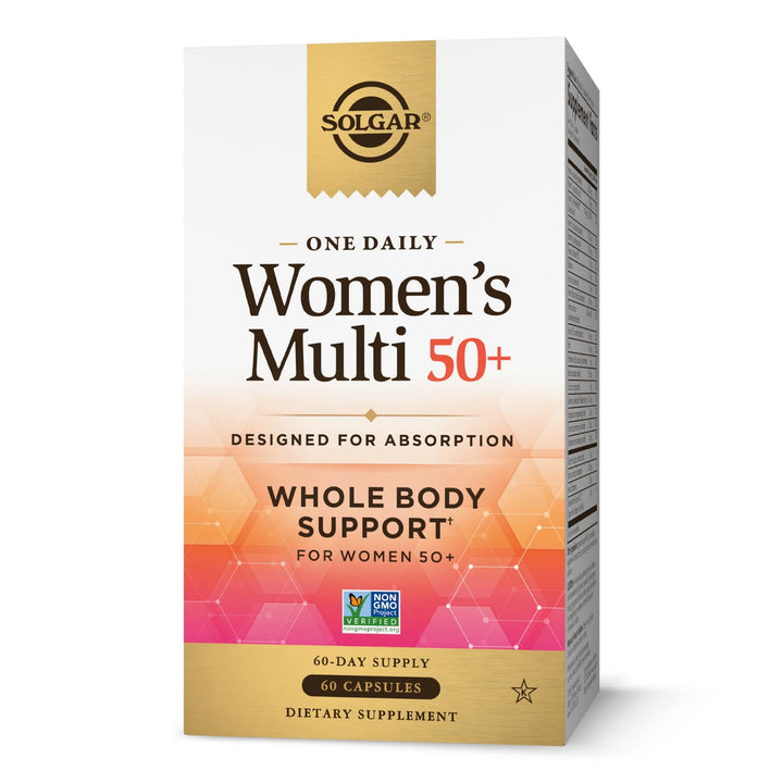 Solgar One Daily Women's Multi 50+ Whole Body Support for Women 50 and Older - Highly Absorbable Heart, Bone & Breast Health, Energy, Stress, Hair Skin & Nails Multivitamin, 60 Vegan Capsule Servings