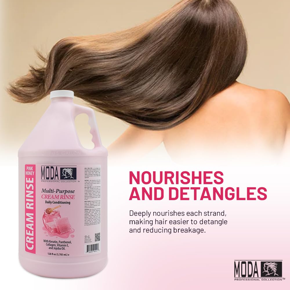 MODA Cream Rinse - Nourish, Detangle & Repair with Keratin, Panthenol, Collagen, and Vitamin E - Moisturizing Hair Conditioner for Dry & Damaged Hair, Soothing Pink - 128 Oz