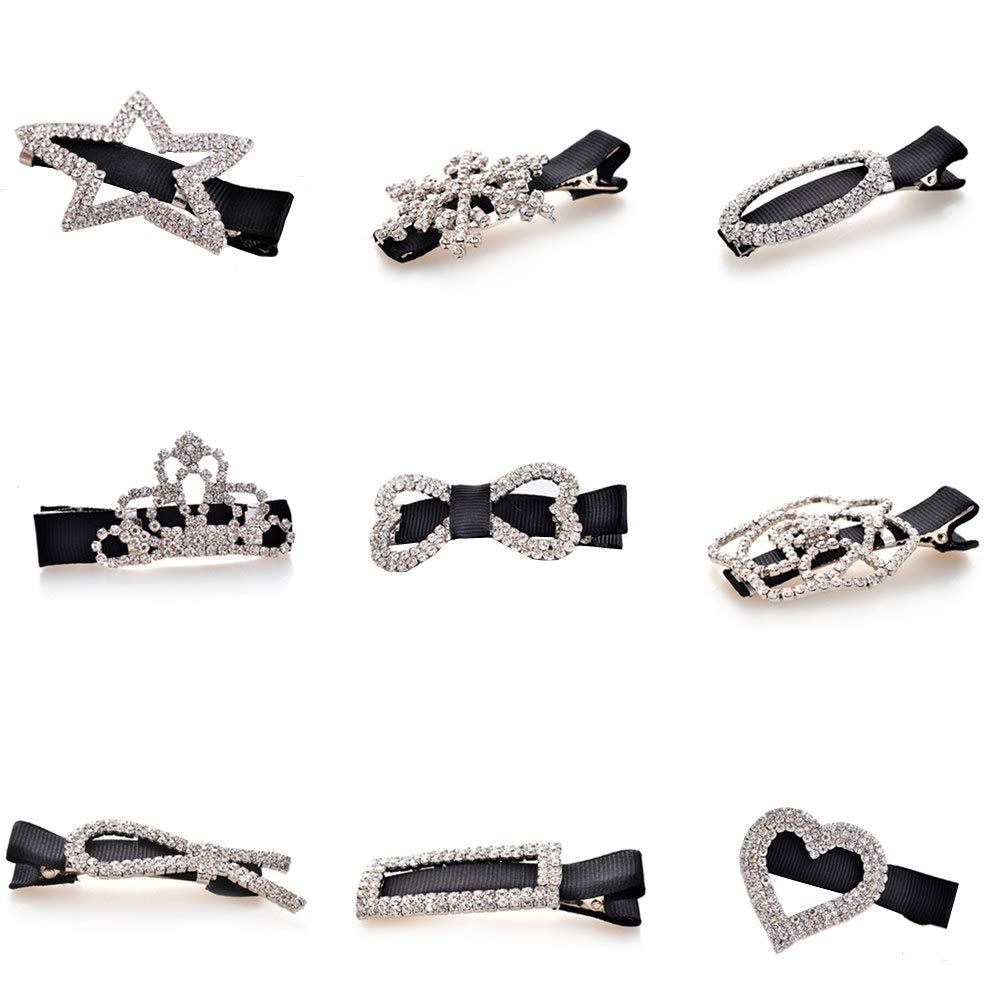 Casualfashion 9Pcs Women Girls Headwear Bling Rhinestone Crystal Hair Clip Alligator Duckbill Barrette Hairpin Hair Beak Concorde Clip Slide Assorted Patterns (Silver Tone)