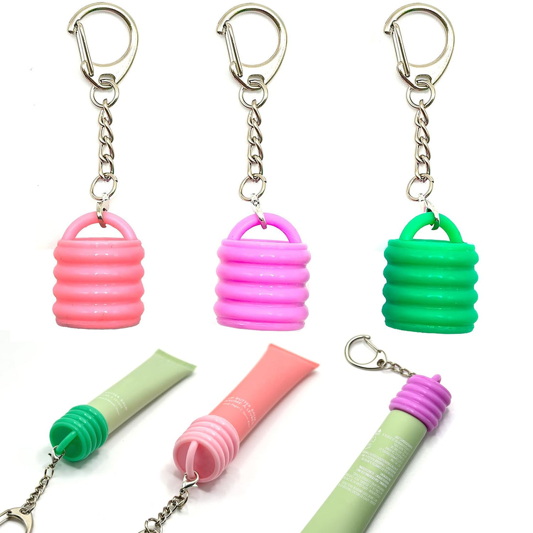 ADULLPONY Lip Balm Holder Keychain Cap:Compatible with 0.5oz Summer Fridays 0.35oz Aquaphor Tubes Mini Gloss Keychain 3PCS Portable Replacement Accessory for Chapstick