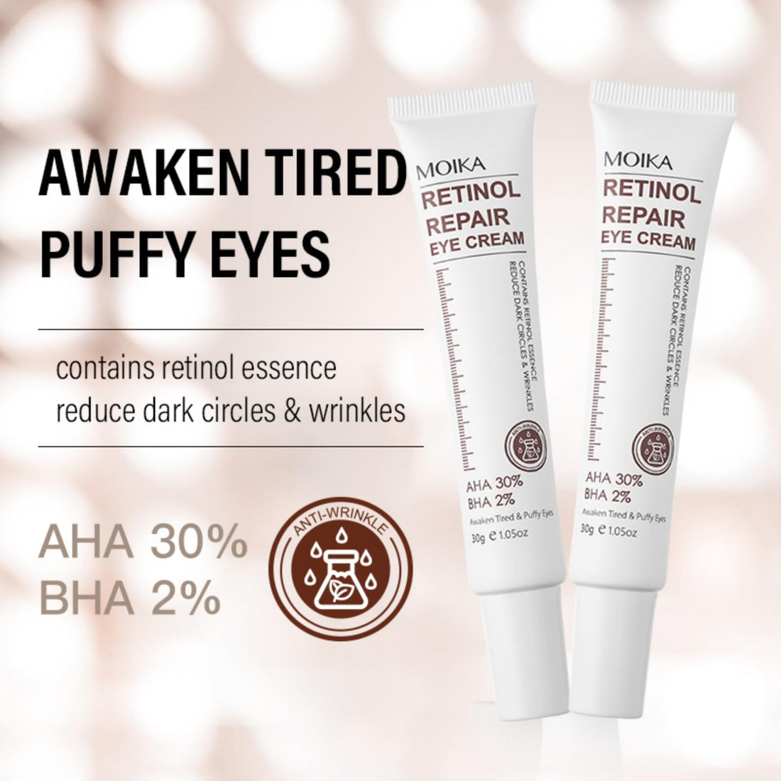 Retinol Repair Eye Cream, Daily Anti-Aging Wrinkle Cream with Retinol to Reduces Fine Lines, Dark Circles, Eye Bags & Puffiness and Brighten Skin, 1.5 oz (1PCS)