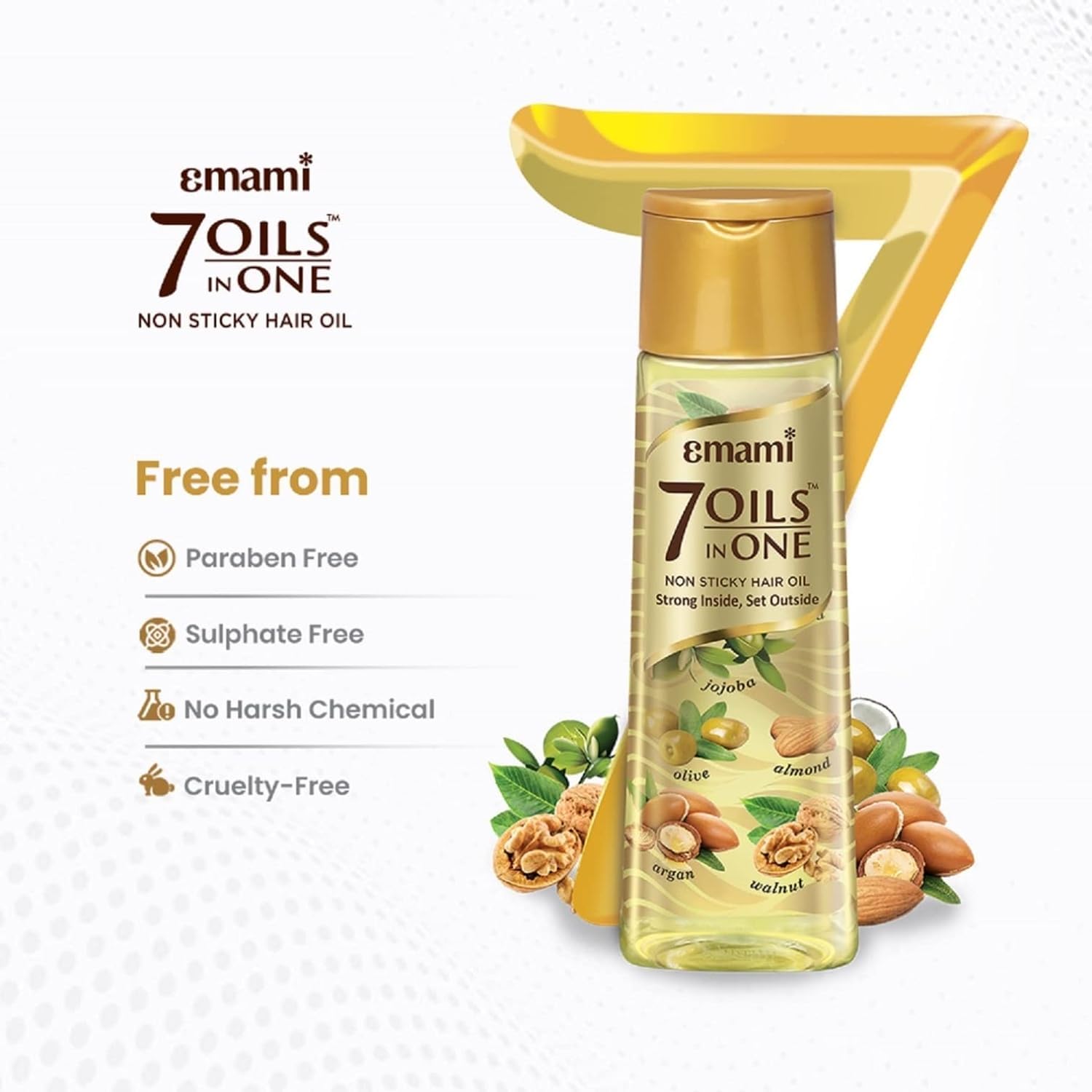 Emami 7-in-1 Hair Oil | with Natural Ayurvedic Herbs | Repairs Hair Damage | Nourishes Scalp | Fights Dandruff | Provides Strong & Healthy Hairs | 3.38 Fl Oz/100ml