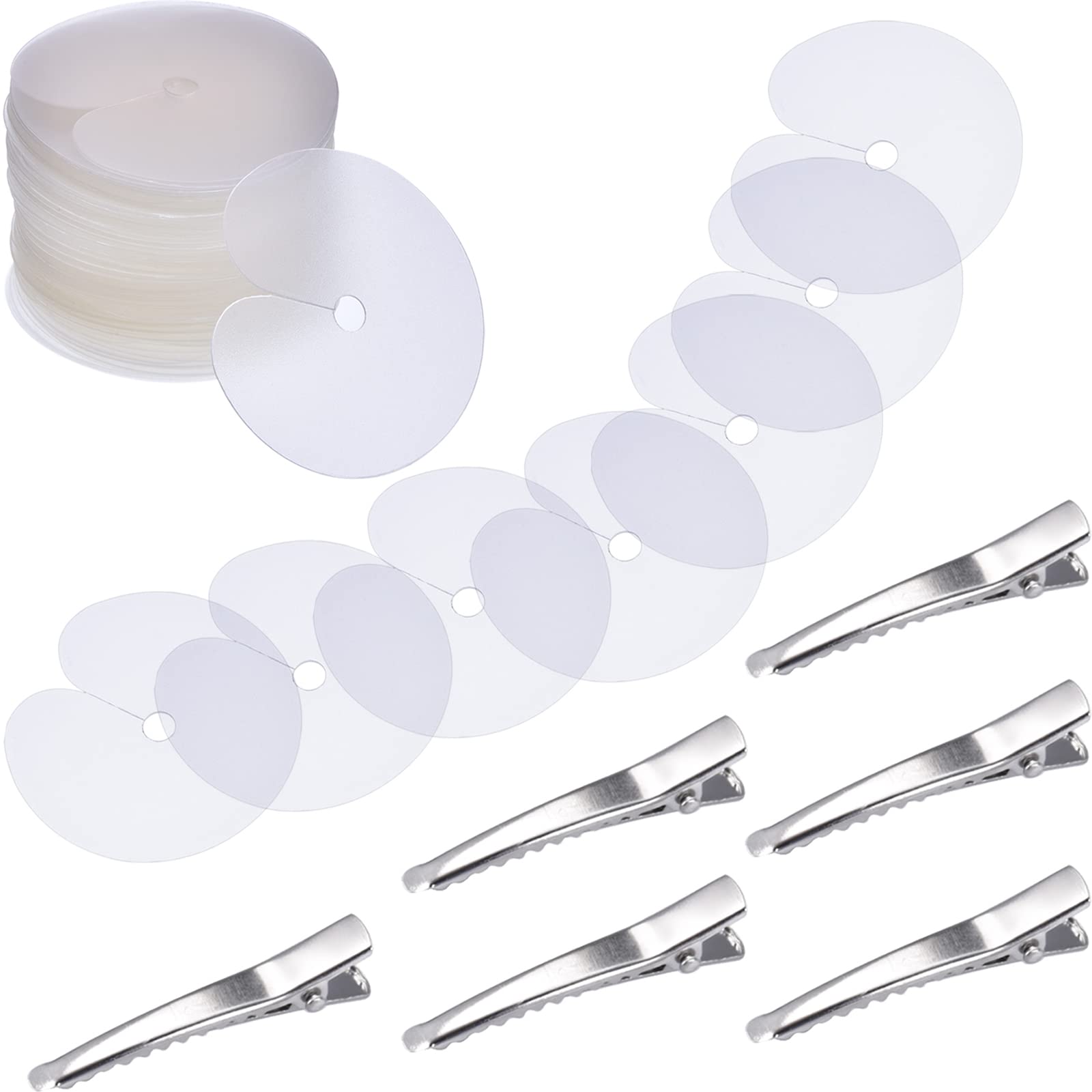 Hicarer 150 Pieces Heat Shield Spacers, 6 Pieces Hair Clips, Single Hole, Clear Fusion Glue Protector for Hair Extension Using