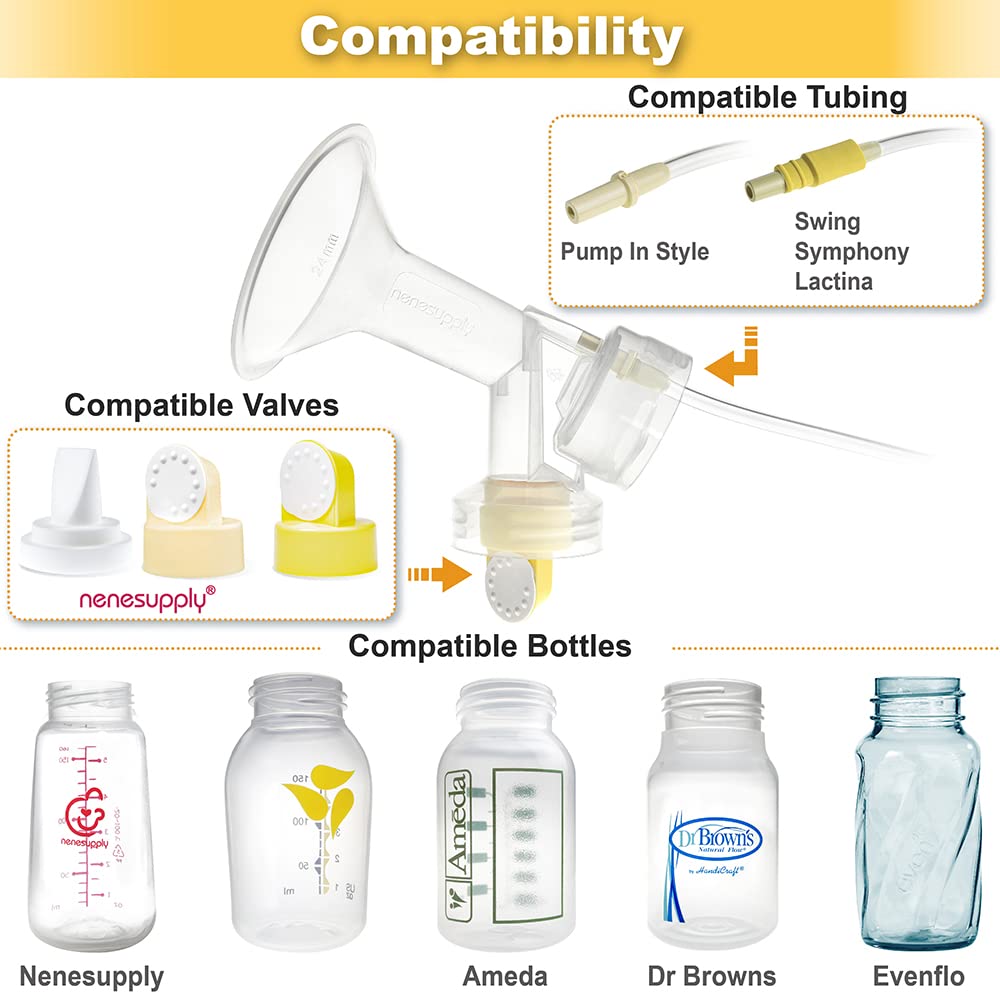 Nenesupply Pump Parts with 27mm Flanges Compatible with Medela Breastpumps Incl. Flange Breastshield Valve Membrane for Pump in Style Symphony Swing Not Original Medela Pump Parts
