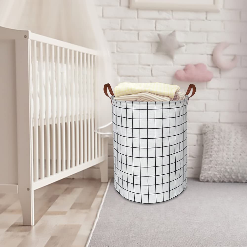 CLOCOR Collapsible Round Laundry Hamper/Large Storage Basket/Toys Bin/Boys and Girls Hamper/Room Decor (White check)