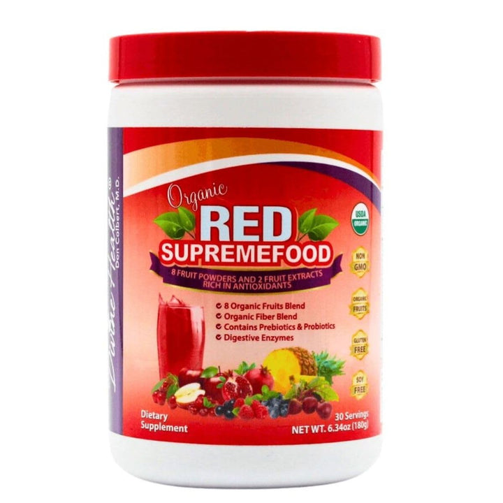 Divine Health Organic Red Supremefood® | 10 Organic Fruits + Probiotics, Enzymes, Herbs, Fiber & Antioxidants | Non-GMO Berry Flavored Blend | (180g) (30 Day Supply)