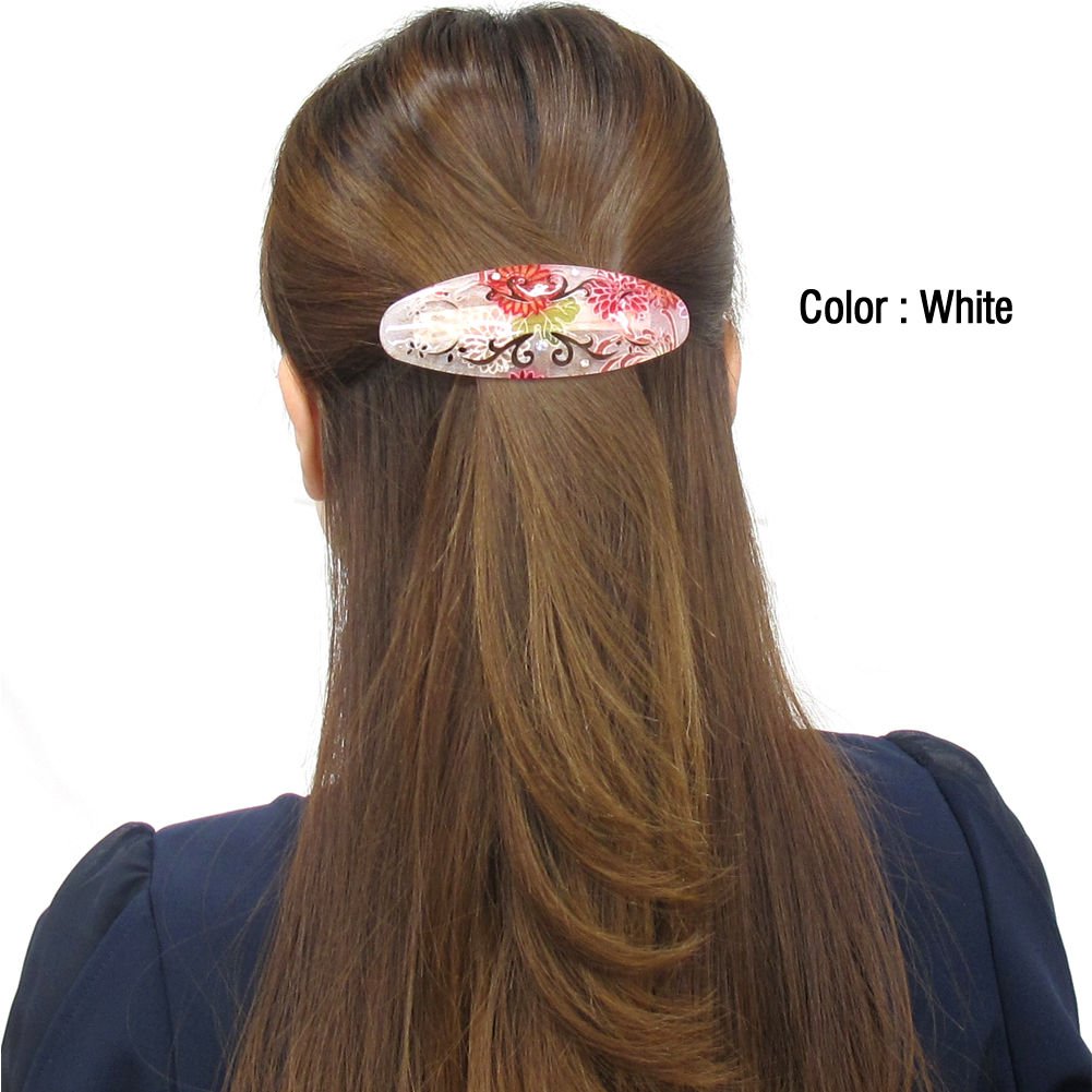 Cocoluck Red: Japanese Oval Chirimen Barette Hair Clip/Clasp With Rhinestones (Red)