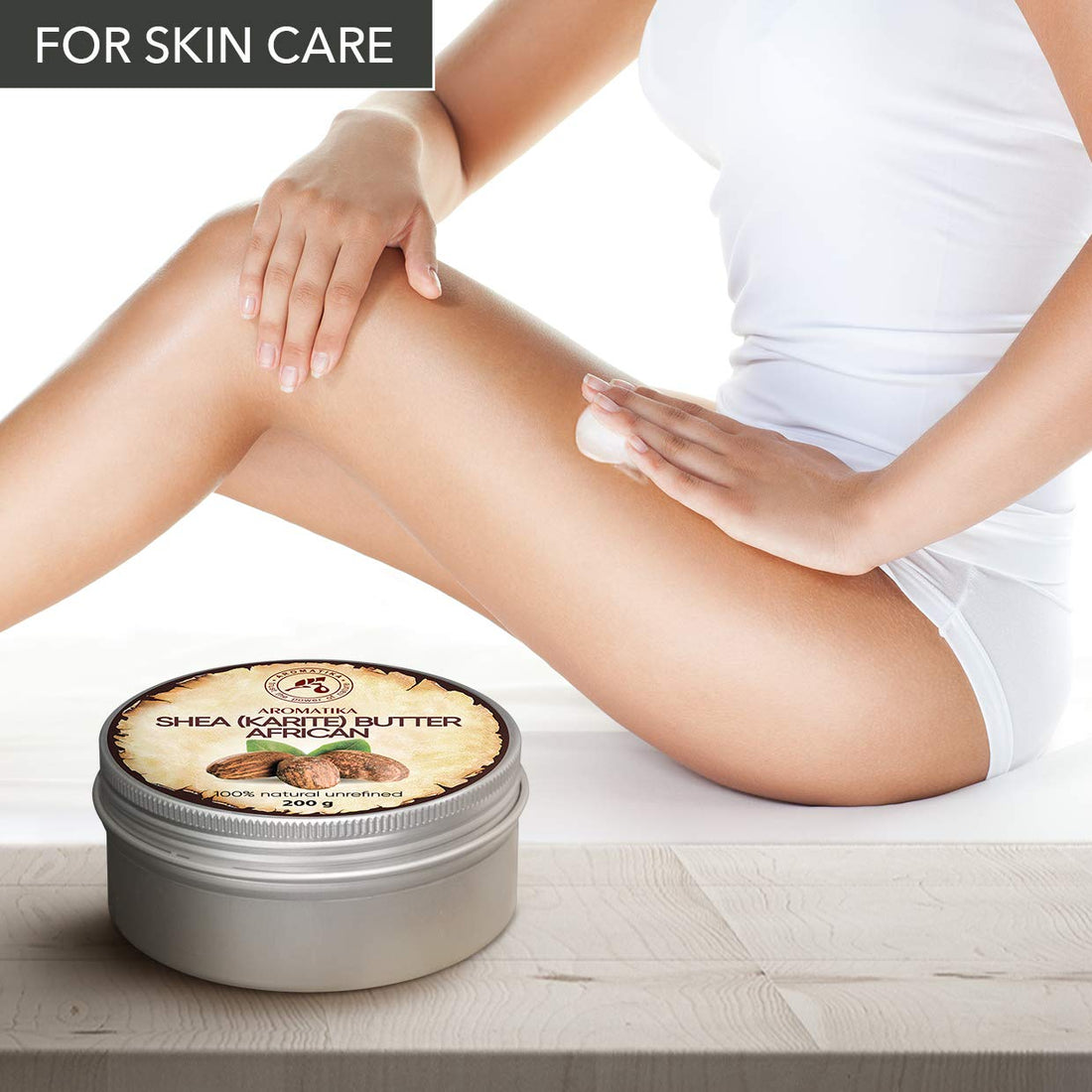 AROMATIKA Shea Butter Cold Pressed 7oz - Unrefined African Shea Butter - Ghana - 100% Pure & Natural - Best for Hair - Skin - Lip - Face - Body Care - Karite Shea Butter - Aluminium jar