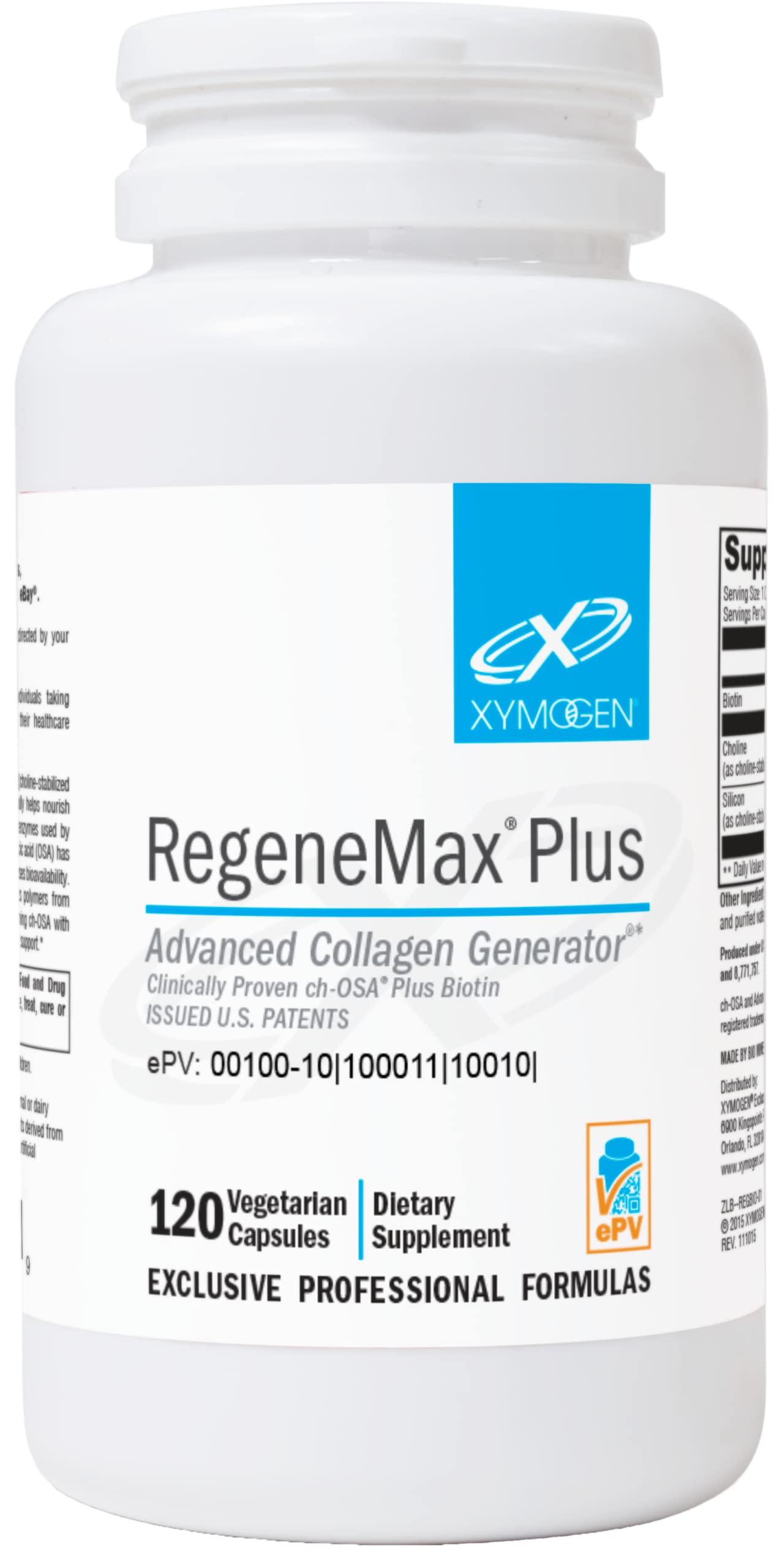 XYMOGEN RegeneMax Plus – Advanced Collagen Supplements with Biotin & Clinically Tested ch-OSA - Supports Skin, Hair, Nails & Bone Health - Collagen for Women & Men (120 Capsules)