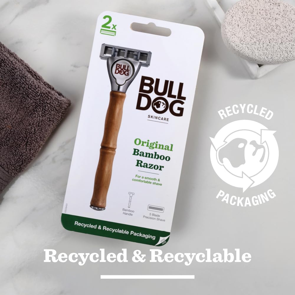 BULLDOG SKINCARE - Original Bamboo Razor Smooth Glide Razor Handle + 2 Blade Refills